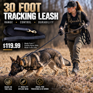 30 foot trading leash dog and handler in the field