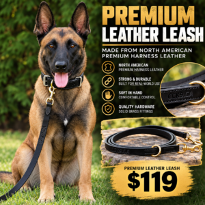 Premium Leather Police Lead (7 Feet) on Belgian Malinois